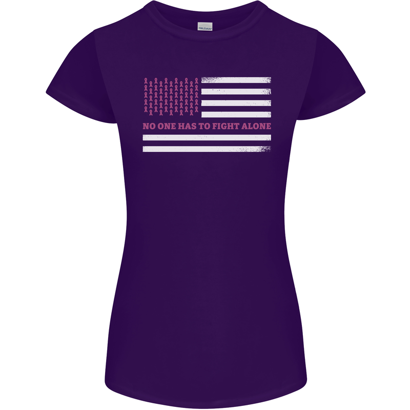 Breast Cancer Awareness USA Flag Womens Petite Cut T-Shirt Purple