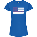 Breast Cancer Awareness USA Flag Womens Petite Cut T-Shirt Royal Blue
