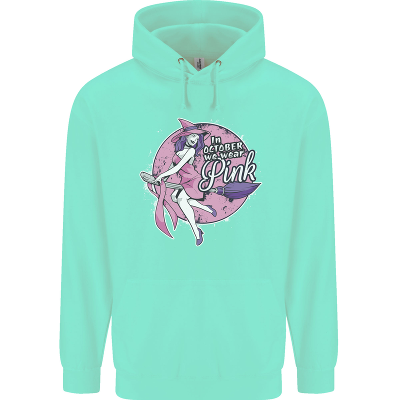 Breast Cancer Awareness Witch Halloween Childrens Kids Hoodie Peppermint