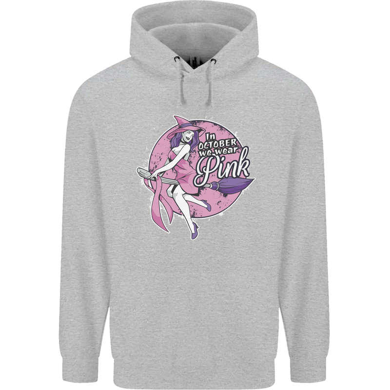 Breast Cancer Awareness Witch Halloween Childrens Kids Hoodie Sports Grey