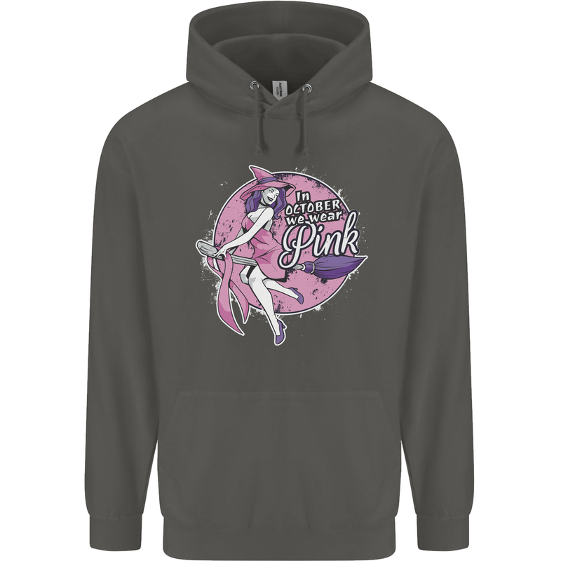 Breast Cancer Awareness Witch Halloween Childrens Kids Hoodie Storm Grey