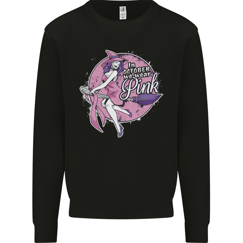 Breast Cancer Awareness Witch Halloween Kids Sweatshirt Jumper Black