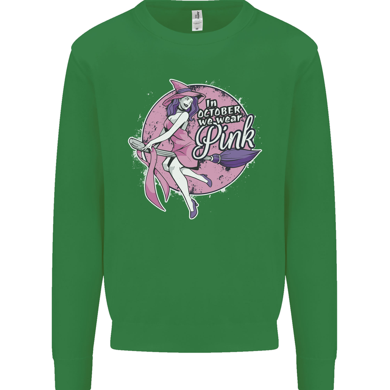 Breast Cancer Awareness Witch Halloween Kids Sweatshirt Jumper Irish Green