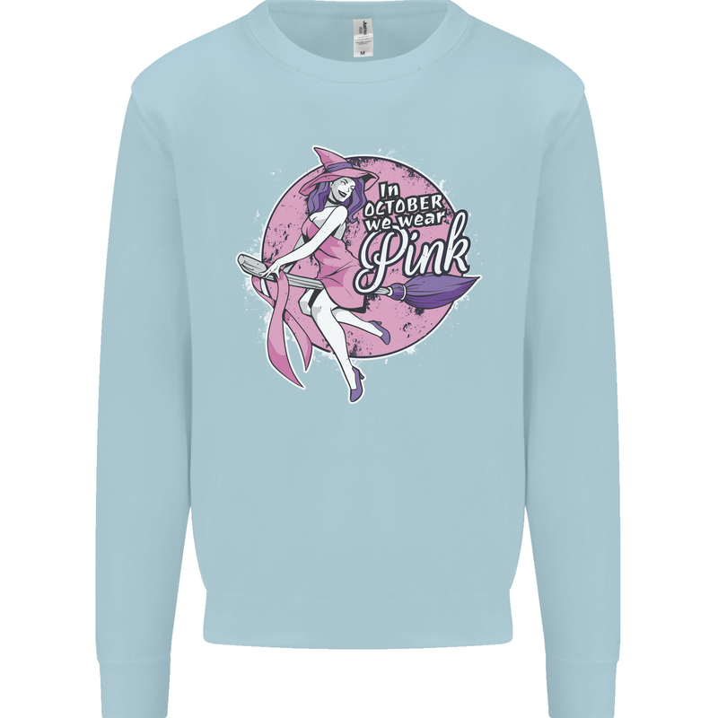 Breast Cancer Awareness Witch Halloween Kids Sweatshirt Jumper Light Blue