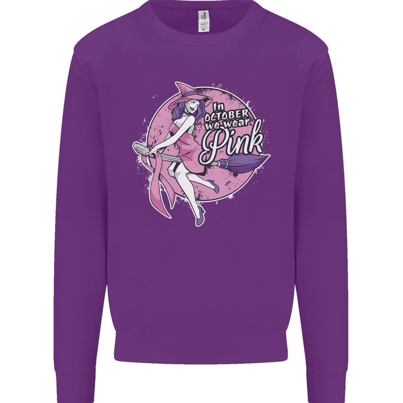 Breast Cancer Awareness Witch Halloween Kids Sweatshirt Jumper Purple