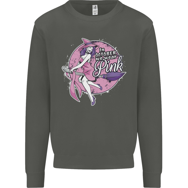 Breast Cancer Awareness Witch Halloween Kids Sweatshirt Jumper Storm Grey
