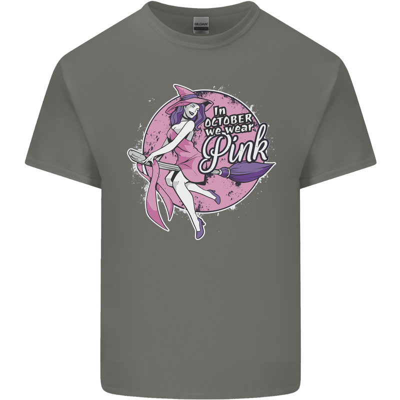 Breast Cancer Awareness Witch Halloween Kids T-Shirt Childrens Charcoal