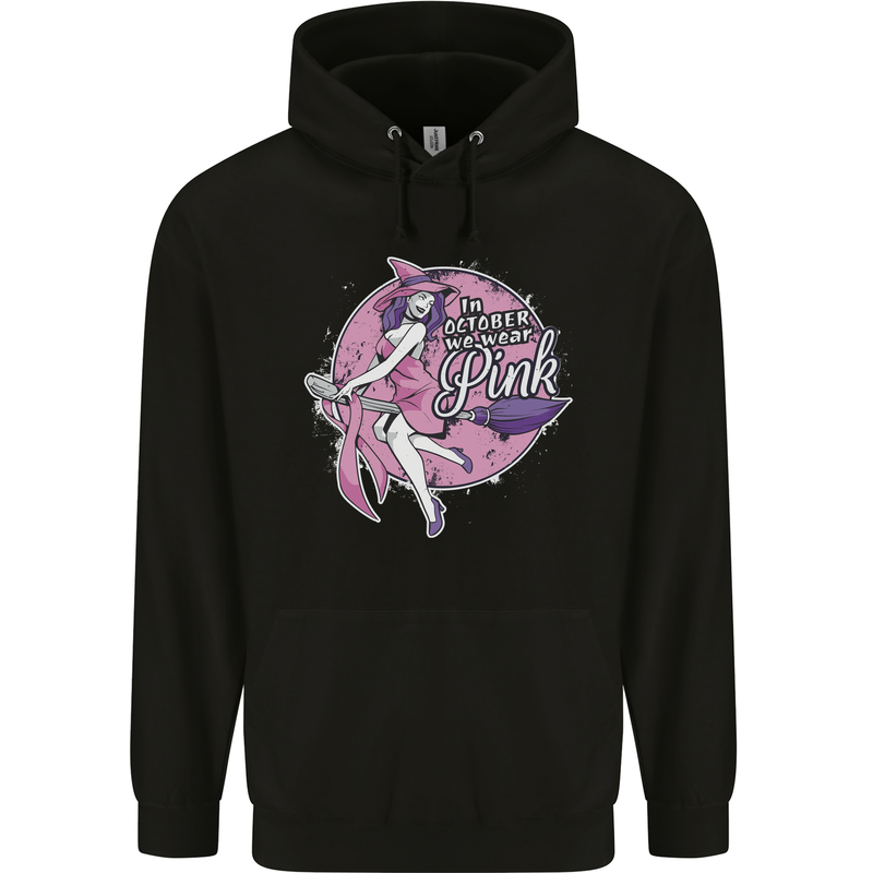 Breast Cancer Awareness Witch Halloween Mens 80% Cotton Hoodie Black
