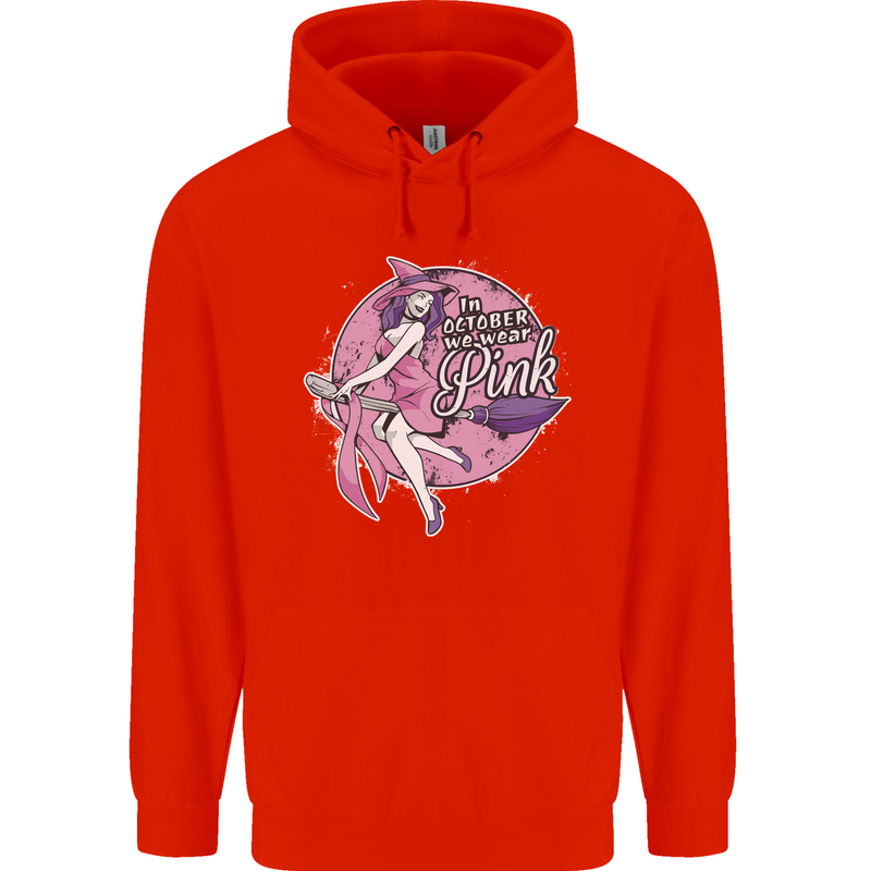 Breast Cancer Awareness Witch Halloween Mens 80% Cotton Hoodie Bright Red