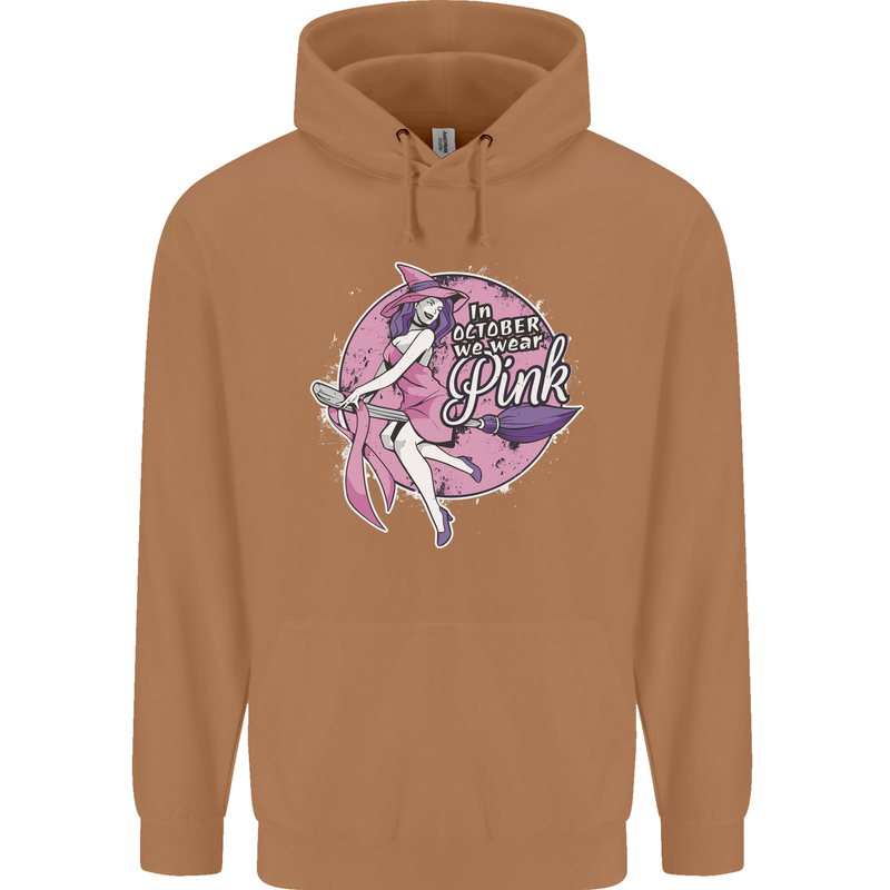 Breast Cancer Awareness Witch Halloween Mens 80% Cotton Hoodie Caramel Latte