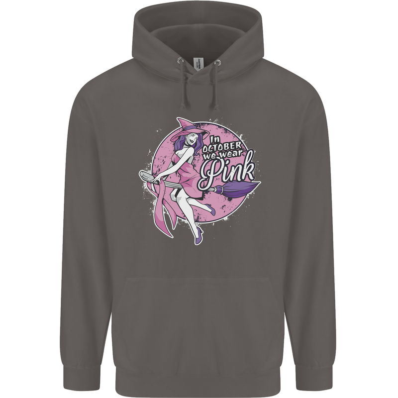 Breast Cancer Awareness Witch Halloween Mens 80% Cotton Hoodie Charcoal