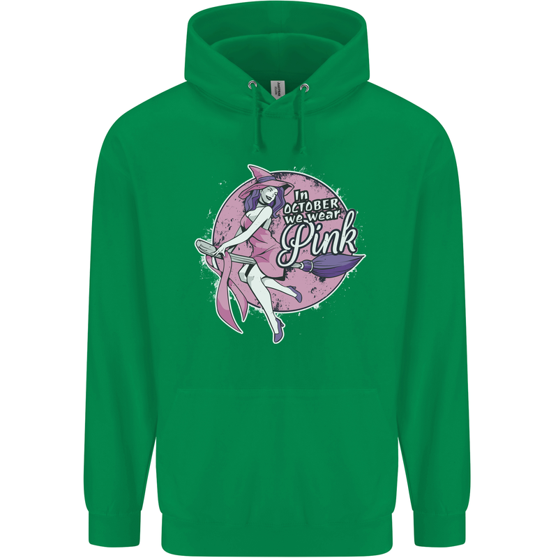 Breast Cancer Awareness Witch Halloween Mens 80% Cotton Hoodie Irish Green