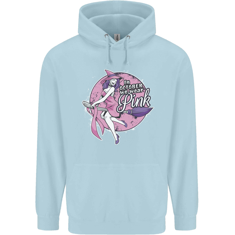 Breast Cancer Awareness Witch Halloween Mens 80% Cotton Hoodie Light Blue