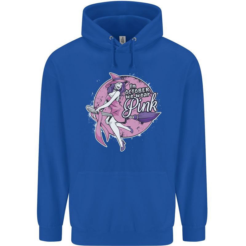 Breast Cancer Awareness Witch Halloween Mens 80% Cotton Hoodie Royal Blue