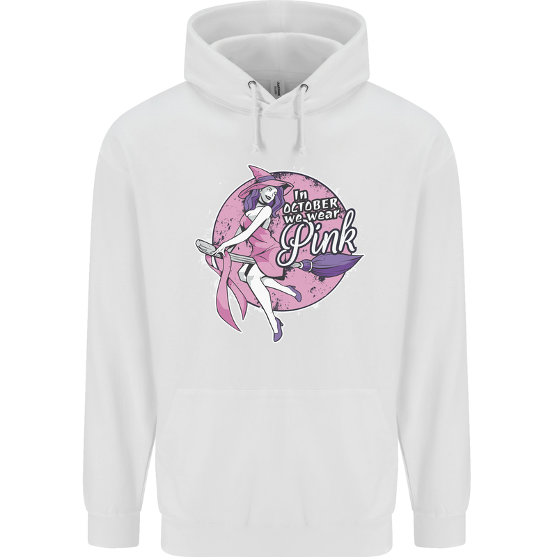 Breast Cancer Awareness Witch Halloween Mens 80% Cotton Hoodie White
