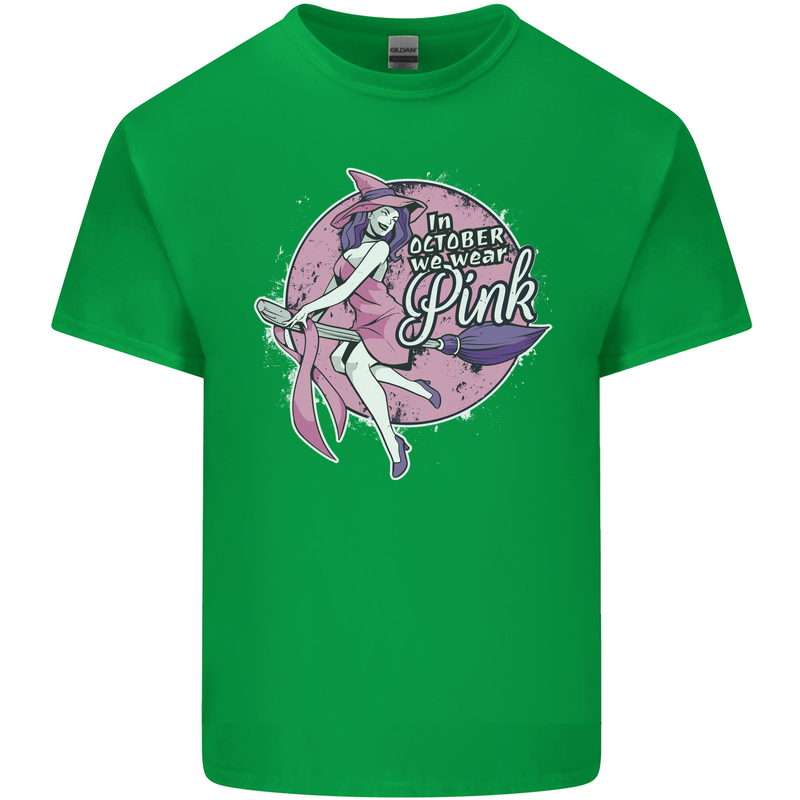 Breast Cancer Awareness Witch Halloween Mens Cotton T-Shirt Tee Top Irish Green