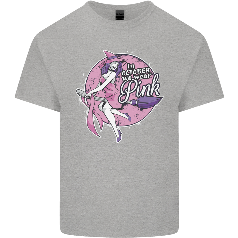 Breast Cancer Awareness Witch Halloween Mens Cotton T-Shirt Tee Top Sports Grey