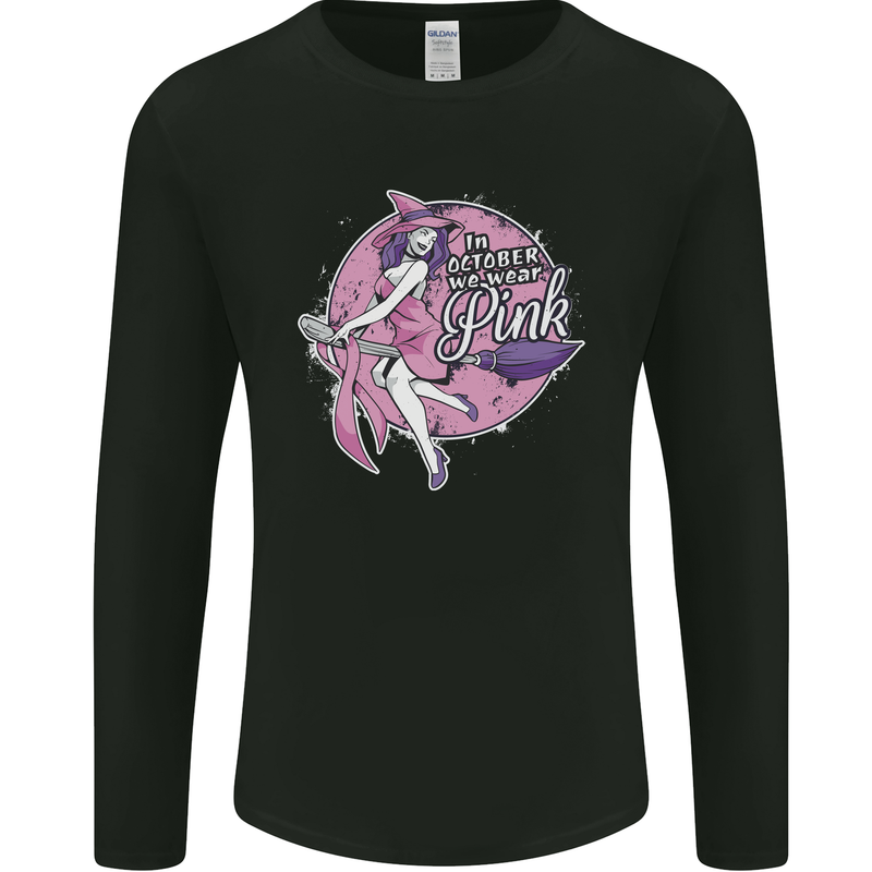 Breast Cancer Awareness Witch Halloween Mens Long Sleeve T-Shirt Black