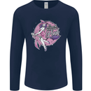 Breast Cancer Awareness Witch Halloween Mens Long Sleeve T-Shirt Navy Blue