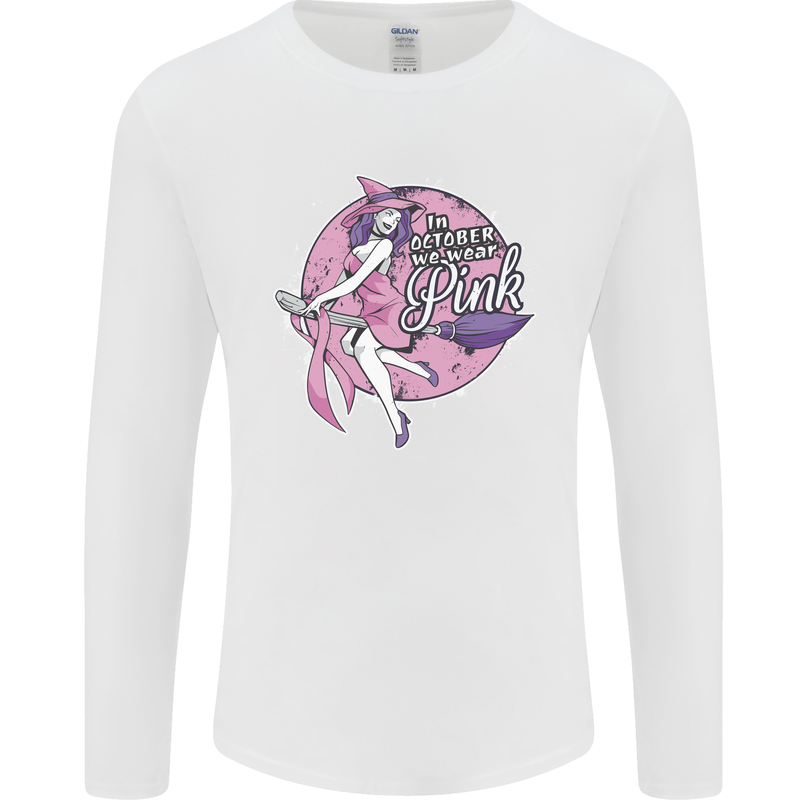 Breast Cancer Awareness Witch Halloween Mens Long Sleeve T-Shirt White