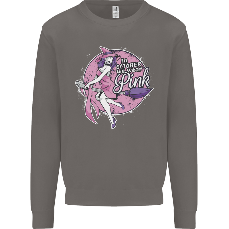 Breast Cancer Awareness Witch Halloween Mens Sweatshirt Jumper Charcoal