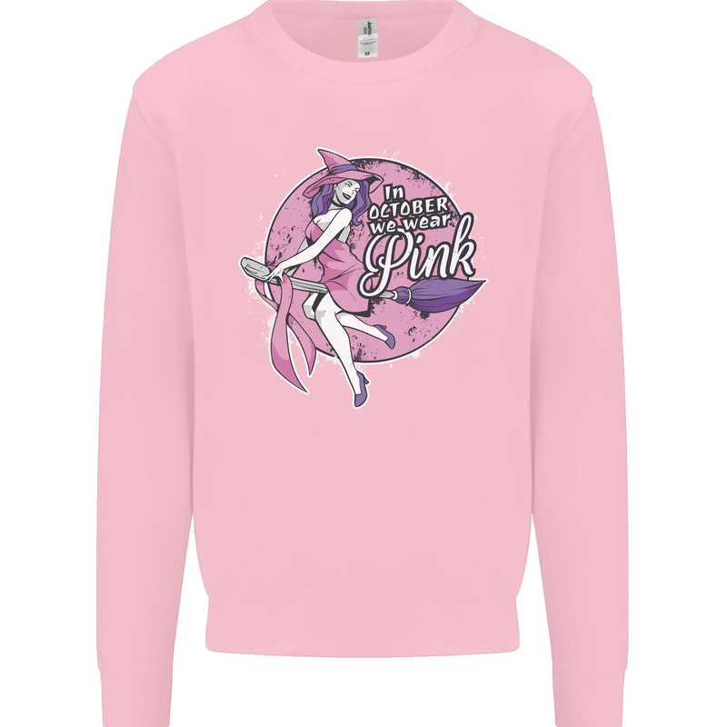 Breast Cancer Awareness Witch Halloween Mens Sweatshirt Jumper Light Pink