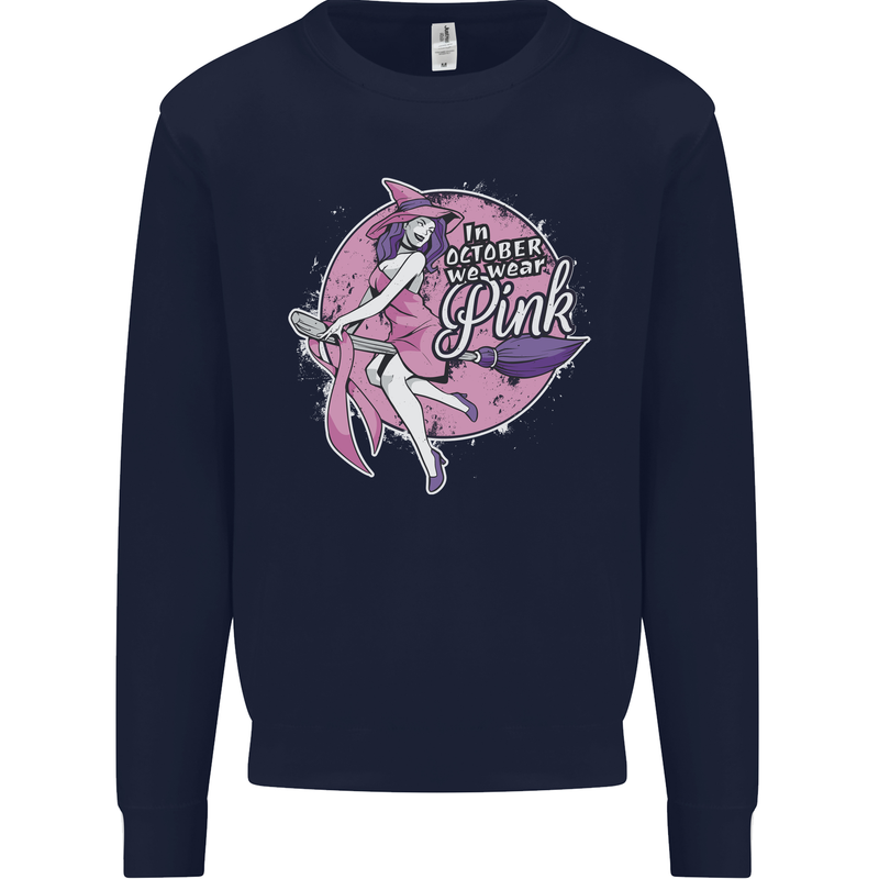 Breast Cancer Awareness Witch Halloween Mens Sweatshirt Jumper Navy Blue