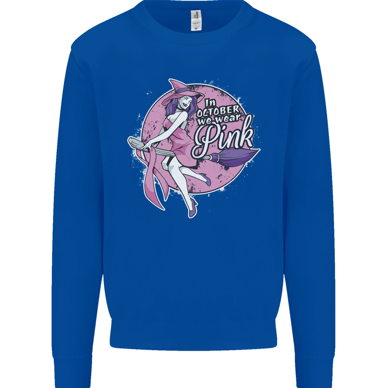 Breast Cancer Awareness Witch Halloween Mens Sweatshirt Jumper Royal Blue
