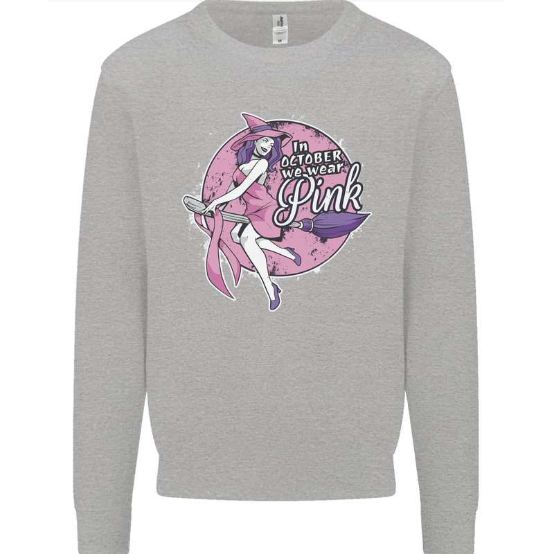 Breast Cancer Awareness Witch Halloween Mens Sweatshirt Jumper Sports Grey