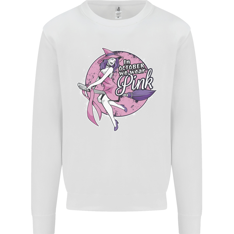 Breast Cancer Awareness Witch Halloween Mens Sweatshirt Jumper White