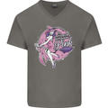 Breast Cancer Awareness Witch Halloween Mens V-Neck Cotton T-Shirt Charcoal