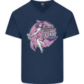 Breast Cancer Awareness Witch Halloween Mens V-Neck Cotton T-Shirt Navy Blue