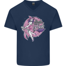 Breast Cancer Awareness Witch Halloween Mens V-Neck Cotton T-Shirt Navy Blue