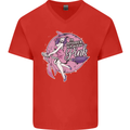 Breast Cancer Awareness Witch Halloween Mens V-Neck Cotton T-Shirt Red