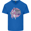 Breast Cancer Awareness Witch Halloween Mens V-Neck Cotton T-Shirt Royal Blue