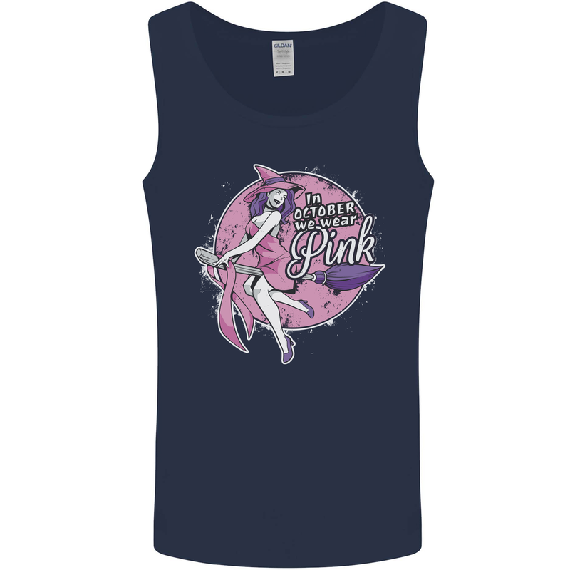 Breast Cancer Awareness Witch Halloween Mens Vest Tank Top Navy Blue
