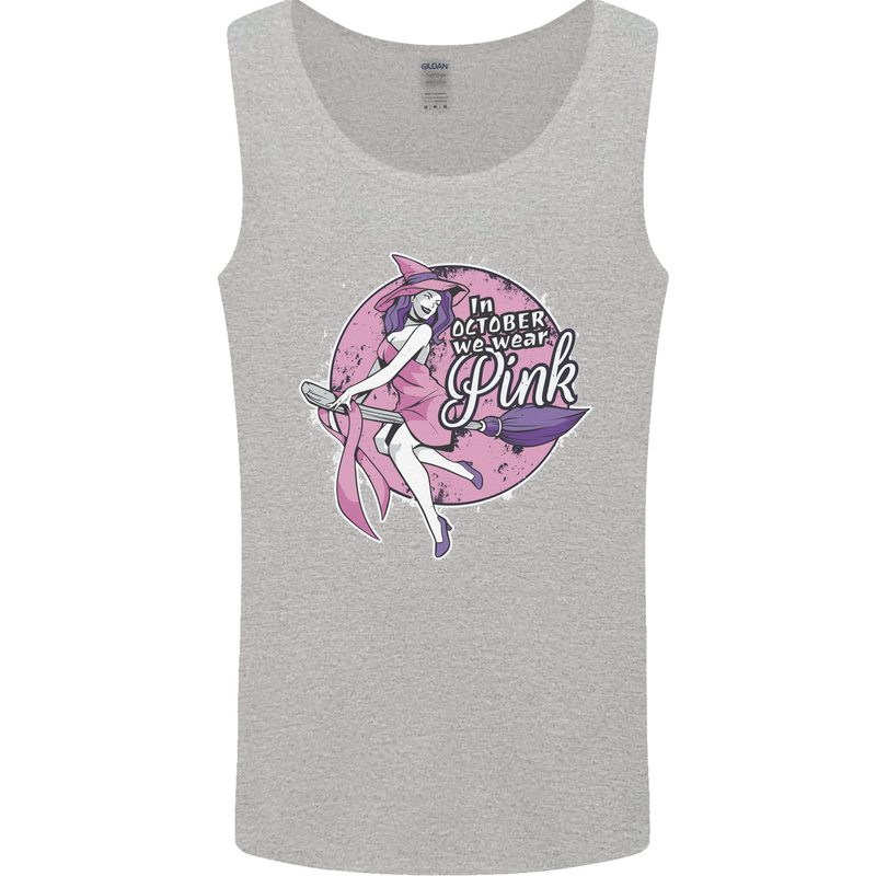 Breast Cancer Awareness Witch Halloween Mens Vest Tank Top Sports Grey