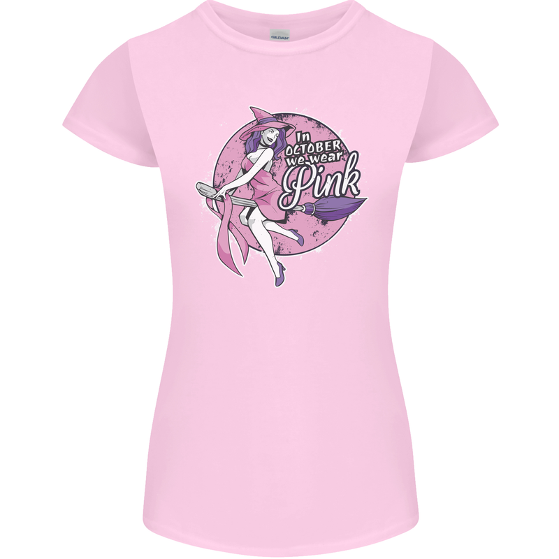 Breast Cancer Awareness Witch Halloween Womens Petite Cut T-Shirt Light Pink