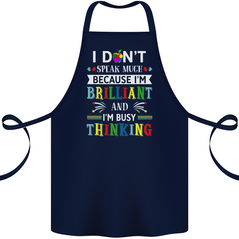 Brilliant & Busy Thinking Autism Autistic Cotton Apron 100% Organic Navy Blue