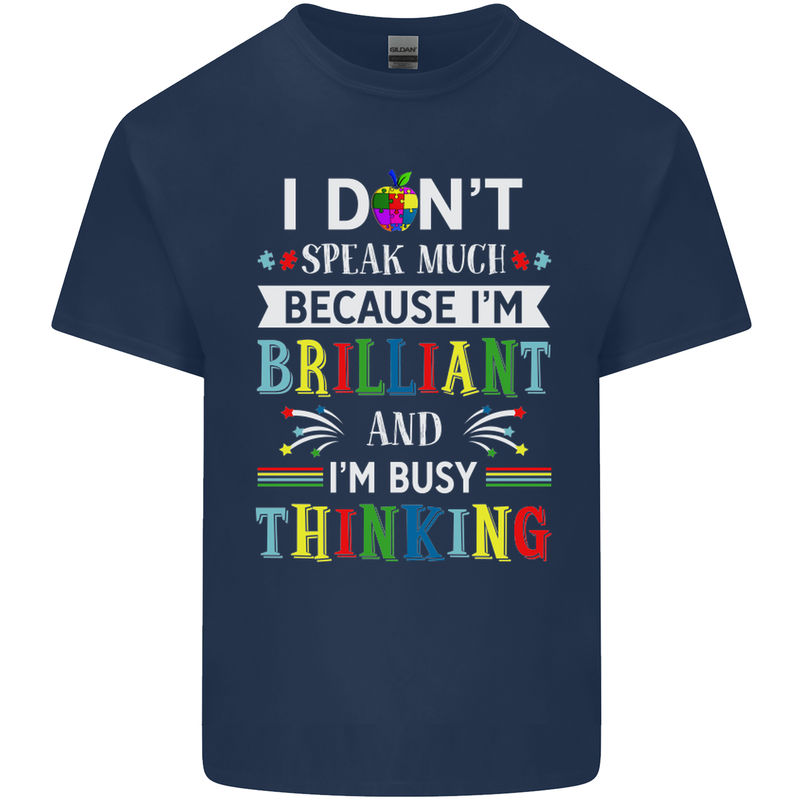 Brilliant & Busy Thinking Autism Autistic Kids T-Shirt Childrens Navy Blue