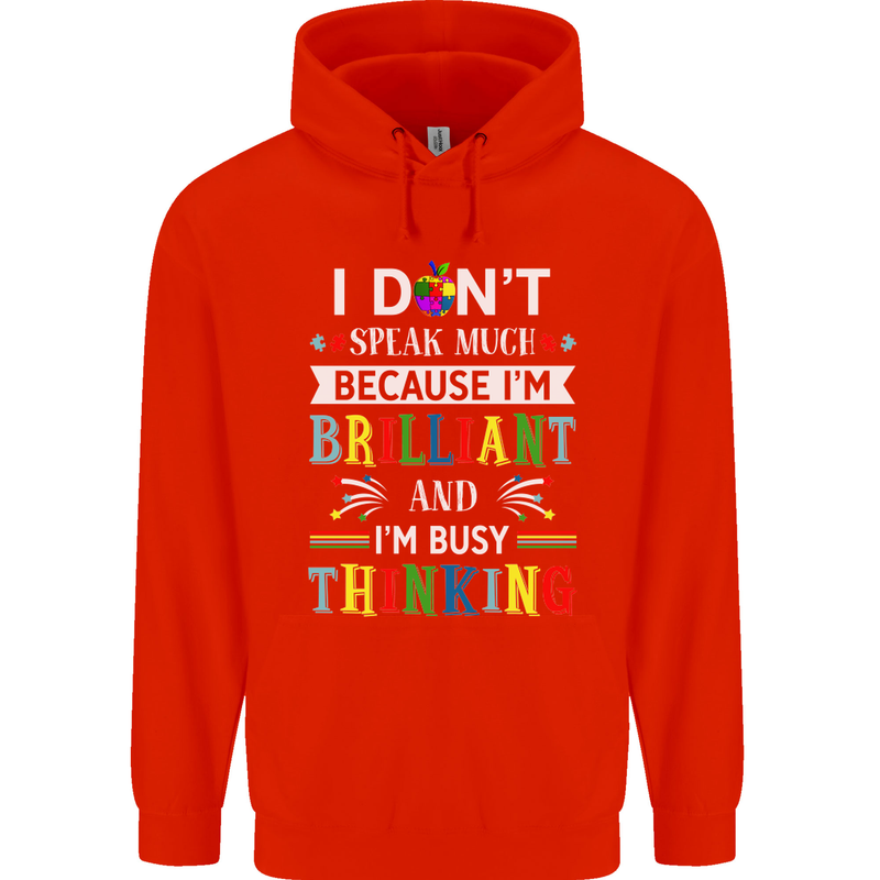 Brilliant & Busy Thinking Autism Autistic Mens 80% Cotton Hoodie Bright Red