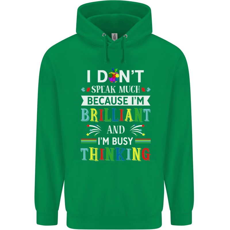 Brilliant & Busy Thinking Autism Autistic Mens 80% Cotton Hoodie Irish Green