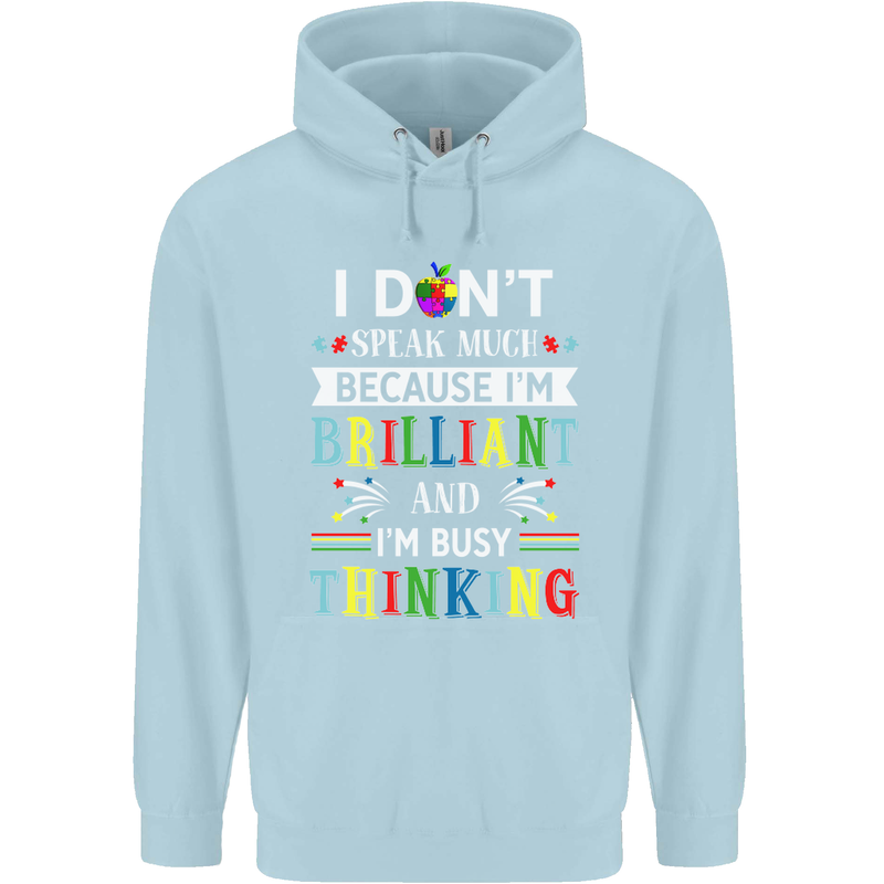 Brilliant & Busy Thinking Autism Autistic Mens 80% Cotton Hoodie Light Blue