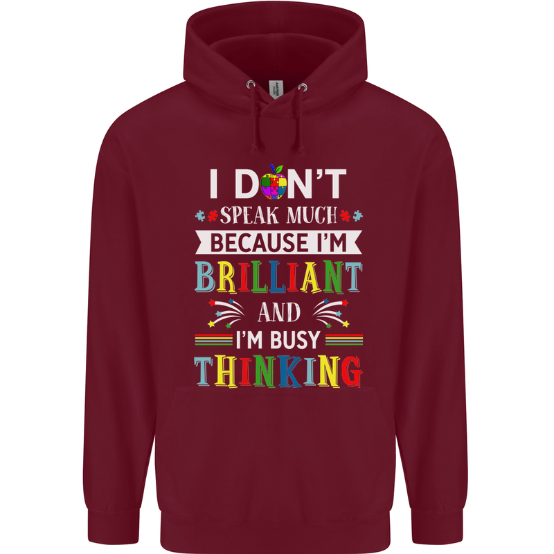 Brilliant & Busy Thinking Autism Autistic Mens 80% Cotton Hoodie Maroon