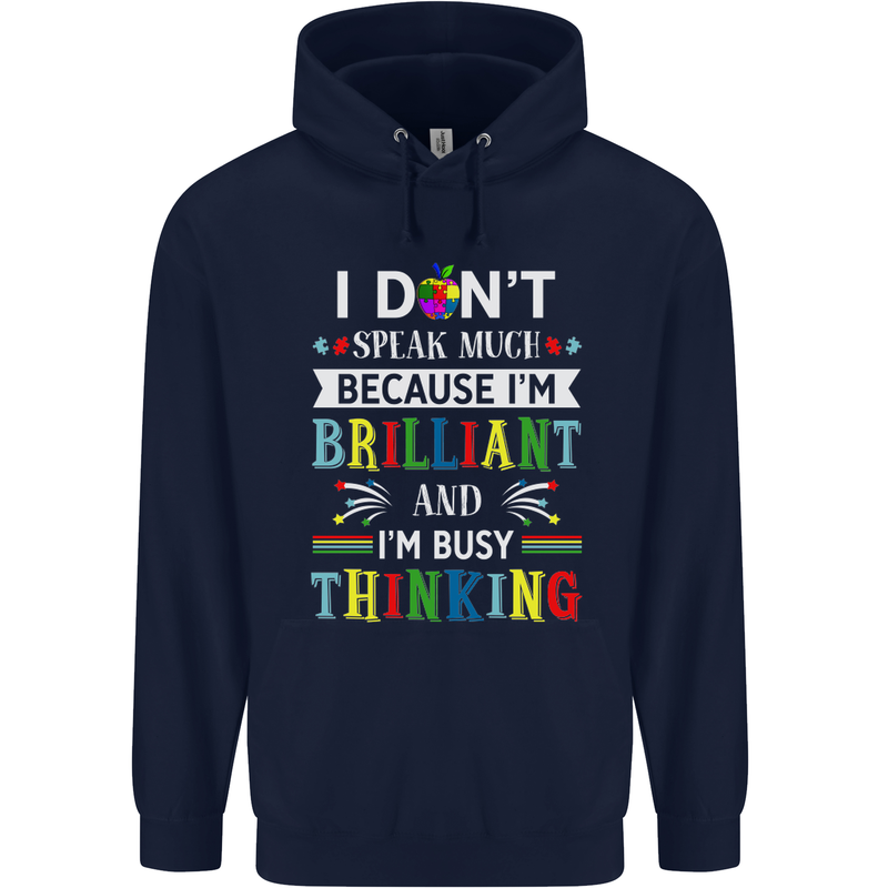 Brilliant & Busy Thinking Autism Autistic Mens 80% Cotton Hoodie Navy Blue