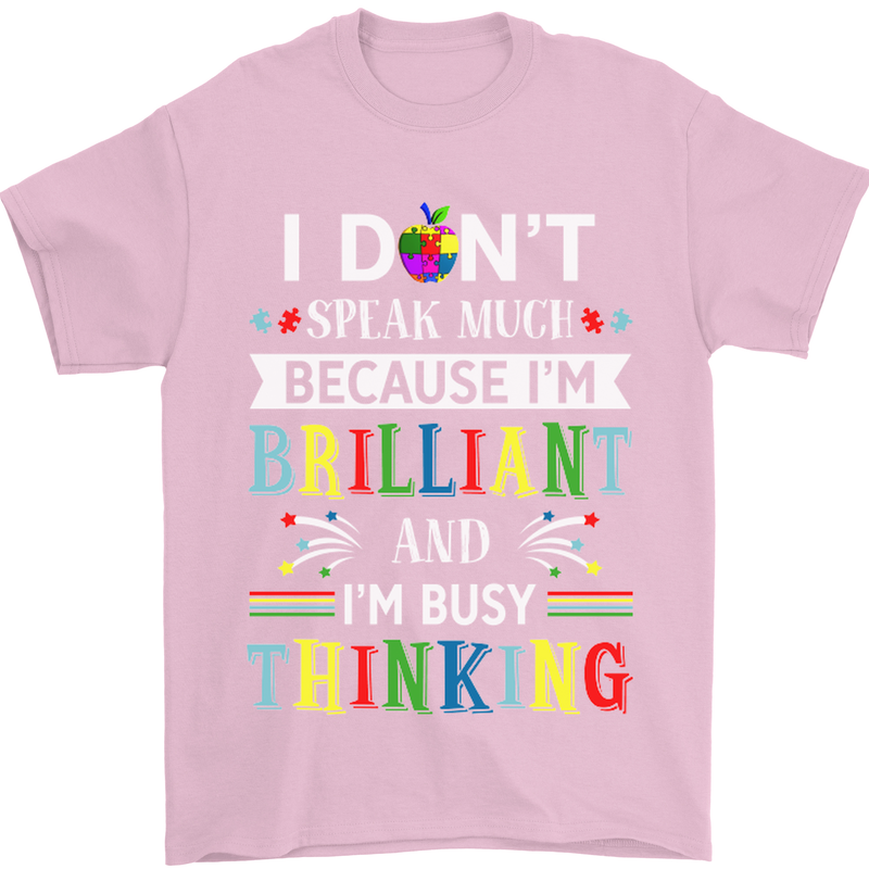 Brilliant & Busy Thinking Autism Autistic Mens T-Shirt Cotton Gildan Light Pink
