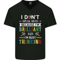 Brilliant & Busy Thinking Autism Autistic Mens V-Neck Cotton T-Shirt Black