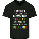 Brilliant & Busy Thinking Autism Autistic Mens V-Neck Cotton T-Shirt Black