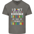 Brilliant & Busy Thinking Autism Autistic Mens V-Neck Cotton T-Shirt Charcoal