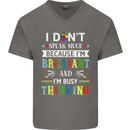 Brilliant & Busy Thinking Autism Autistic Mens V-Neck Cotton T-Shirt Charcoal